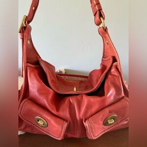 Coach Haversack in  Coral Leather Shoulder Bag